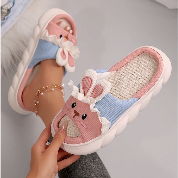 The Real Clean Company Shoes - Bunny Open Toe Comfy Slippers Flat Sandals Indoor & Outdoor Brand New